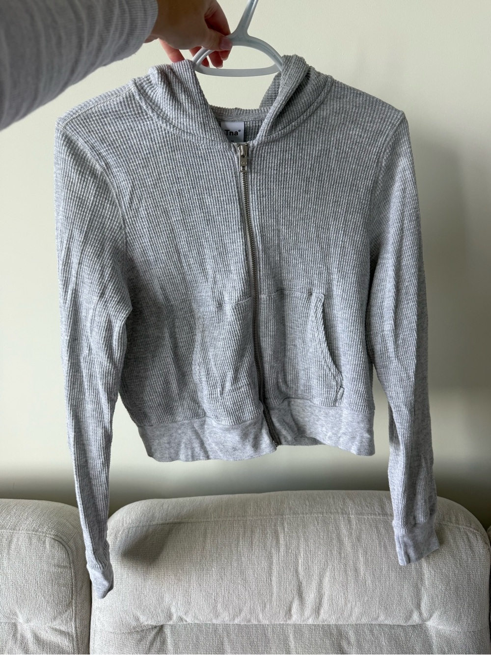 TNA Light Gray Ribbed Zip-Up Hoodie